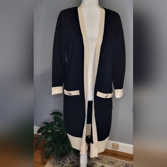Philosophy Viscose Blend Black and Ivory 2 Pocket Duster Sweater Size S - Picture 1 of 12